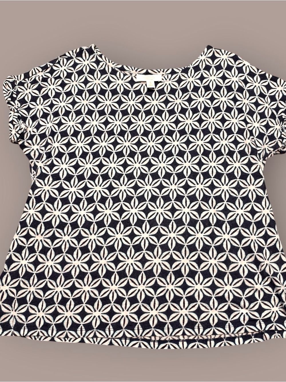 Charter Club Luxury 100% Linen Navy Geometric Floral Top Size M